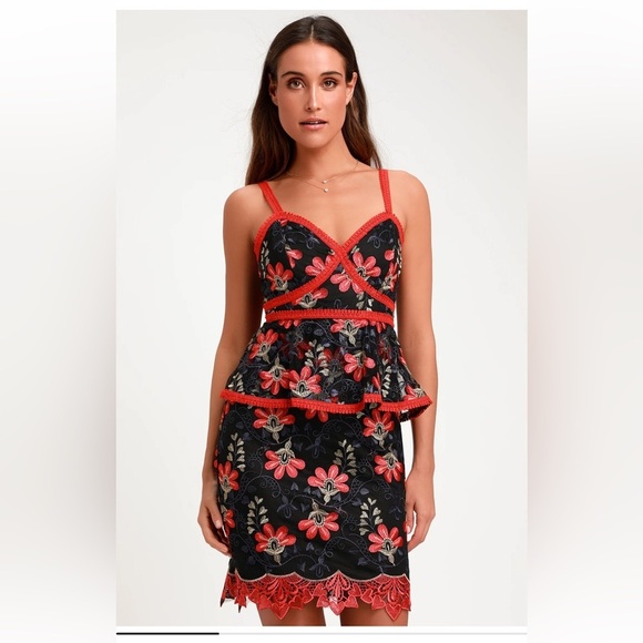 NWT - Lulu’s Karina Embroidered Floral Peplum Dress - Picture 2 of 7